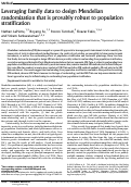 Cover page: Leveraging family data to design Mendelian randomization that is provably robust to population stratification.