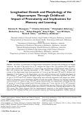 Cover page: Longitudinal growth and morphology of the hippocampus through childhood: Impact of prematurity and implications for memory and learning.