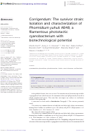 Cover page: Corrigendum: The survivor strain: Isolation and characterization of Phormidium yuhuli AB48, a filamentous phototactic cyanobacterium with biotechnological potential