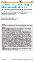 Cover page: Optimizing Clinical Decision Support in the Electronic Health Record