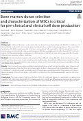 Cover page: Bone marrow donor selection and characterization of MSCs is critical for pre-clinical and clinical cell dose production