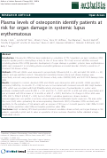 Cover page: Plasma levels of osteopontin identify patients at risk for organ damage in systemic lupus erythematosus