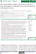 Cover page: Why personalized surgery is the future of hip and knee arthroplasty: a statement from the Personalized Arthroplasty Society.