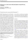 Cover page: SNP discovery in the bovine milk transcriptome using RNA-Seq technology