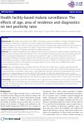 Cover page: Health facility-based malaria surveillance: the effects of age, area of residence and diagnostics on test positivity rates