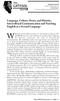 Cover page: Language, Culture, Power, and Identity: Intercultural Communication and Teaching English as a Second Language.