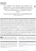 Cover page: The Condition of the Meniscus and Cartilage of the Injured Knee on Preoperative Magnetic Resonance Imaging Is a Prognostic Factor Affecting Postoperative Outcomes Following Knee Cartilage Restoration Surgery.