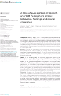 Cover page: A case of pure apraxia of speech after left hemisphere stroke: behavioral findings and neural correlates.