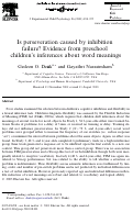 Cover page: Is perseveration caused by inhibition failure? Evidence from preschool children's inferences about word meanings