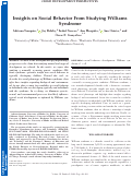 Cover page: Insights on Social Behavior From Studying Williams Syndrome