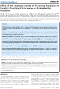 Cover page: Effect of the Learning Climate of Residency Programs on Faculty’s Teaching Performance as Evaluated by Residents