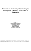 Cover page: Reflections on Inverse Projection: Its Origins, Development, Extensions, and Relation to Forecasting