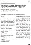 Cover page: Decision Impact Analysis to Measure the Influence of Molecular Signature Response Classifier Testing on Treatment Selection in Rheumatoid Arthritis.