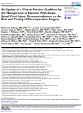 Cover page: An Update of a Clinical Practice Guideline for the Management of Patients With Acute Spinal Cord Injury: Recommendations on the Role and Timing of Decompressive Surgery.