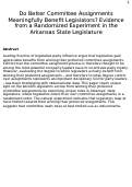 Cover page: Do Better Committee Assignments Meaningfully Benefit Legislators? Evidence from a Randomized Experiment in the Arkansas State Legislature