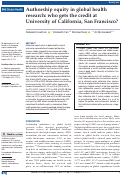 Cover page: Authorship equity in global health research: who gets the credit at University of California, San Francisco?