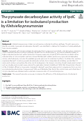 Cover page: The pyruvate decarboxylase activity of IpdC is a limitation for isobutanol production by Klebsiella pneumoniae