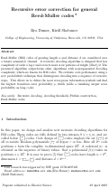 Cover page: Recursive error correction for general Reed-Muller codes