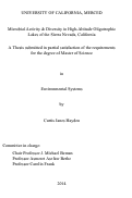 Cover page: Microbial Activity &amp; Diversity in High-Altitude Oligotrophic Lakes of the Sierra Nevada, California