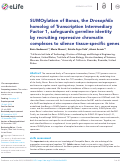 Cover page: SUMOylation of Bonus, the Drosophila homolog of Transcription Intermediary Factor 1, safeguards germline identity by recruiting repressive chromatin complexes to silence tissue-specific genes.