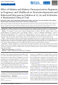 Cover page: Effect of Malaria and Malaria Chemoprevention Regimens in Pregnancy and Childhood on Neurodevelopmental and Behavioral Outcomes in Children at 12, 24, and 36 Months: A Randomized Clinical Trial