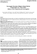 Cover page: Surrogate Decision Makers Need Better Preparation for Their Role: Advice from Experienced Surrogates
