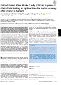 Cover page: Critical Period After Stroke Study (CPASS): A phase II clinical trial testing an optimal time for motor recovery after stroke in humans.