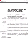 Cover page: ApoE and ApoE Nascent-Like HDL Particles at Model Cellular Membranes: Effect of Protein Isoform and Membrane Composition