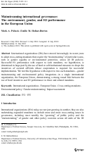 Cover page: Mainstreaming international governance: The environment, gender, and IO performance in the European Union