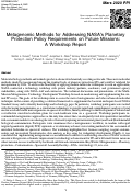 Cover page: Metagenomic Methods for Addressing NASA's Planetary Protection Policy Requirements on Future Missions: A Workshop Report.