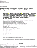 Cover page: Corrigendum to Longitudinal Screening Detects Cognitive Stability and Behavioral Deterioration in ALS Patients.