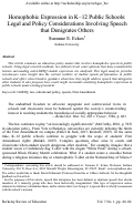 Cover page: Homophobic Expression in K-12 Public Schools: Legal and Policy Considerations Involving Speech that Denigrates Others