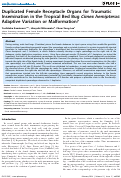 Cover page: Duplicated Female Receptacle Organs for Traumatic Insemination in the Tropical Bed Bug Cimex hemipterus: Adaptive Variation or Malformation?