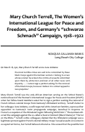 Cover page: Mary Church Terrell, The Women’s International League for Peace and Freedom, and Germany’s "schwarze Schmach" Campaign, 1918 - 1922