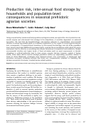 Cover page: Production Risk, Inter-Annual Food Storage by Households and Population-Level Consequences in Seasonal Prehistoric Agrarian Societies