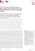 Cover page: The U.S. Culture Collection Network Responding to the Requirements of the Nagoya Protocol on Access and Benefit Sharing