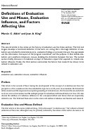 Cover page: Definitions of Evaluation Use and Misuse, Evaluation Influence, and Factors Affecting Use