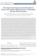 Cover page: Decompression Surgery versus Interspinous Devices for Lumbar Spinal Stenosis: A Systematic Review of the Literature