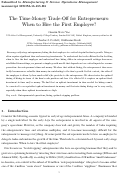 Cover page: The Time–Money Trade-Off for Entrepreneurs: When to Hire the First Employee?