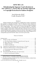 Cover page: Give Me A ©: Refashioning the Supreme Court's Decision in Star Athletica v. Varsity Into an Art-First Approach to Copyright Protection for Fashion Designers