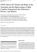 Cover page: APOE Affects the Volume and Shape of the Amygdala and the Hippocampus in Mild Cognitive Impairment and Alzheimer’s Disease: Age Matters