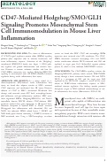 Cover page: CD47‐Mediated Hedgehog/SMO/GLI1 Signaling Promotes Mesenchymal Stem Cell Immunomodulation in Mouse Liver Inflammation