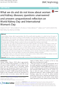 Cover page: What we do and do not know about women and kidney diseases; questions unanswered and answers unquestioned: reflection on World Kidney Day and International Woman's Day.