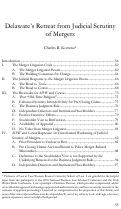 Cover page: Delaware’s Retreat from Judicial Scrutiny of Mergers