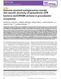 Cover page: Genome-resolved metagenomics reveals site-specific diversity of episymbiotic CPR bacteria and DPANN archaea in groundwater ecosystems