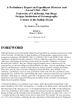 Cover page: A Preliminary Report on Expeditions Monsoon and Lusiad  1960 - 1963 University of Calilfornia, San Diego Scripps Institution of Oceanography Cruises to the Indian Ocean