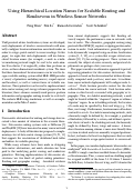 Cover page: Using Hierarchical Location Identifiers for Scalable Routing and Rendezvous in Wireless Sensor Networks