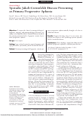 Cover page: Sporadic Jakob-Creutzfeldt Disease Presenting as Primary Progressive Aphasia