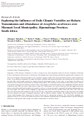 Cover page: Exploring the Influence of Daily Climate Variables on Malaria Transmission and Abundance of Anopheles arabiensis over Nkomazi Local Municipality, Mpumalanga Province, South Africa