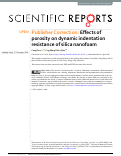 Cover page: Publisher Correction: Effects of porosity on dynamic indentation resistance of silica nanofoam